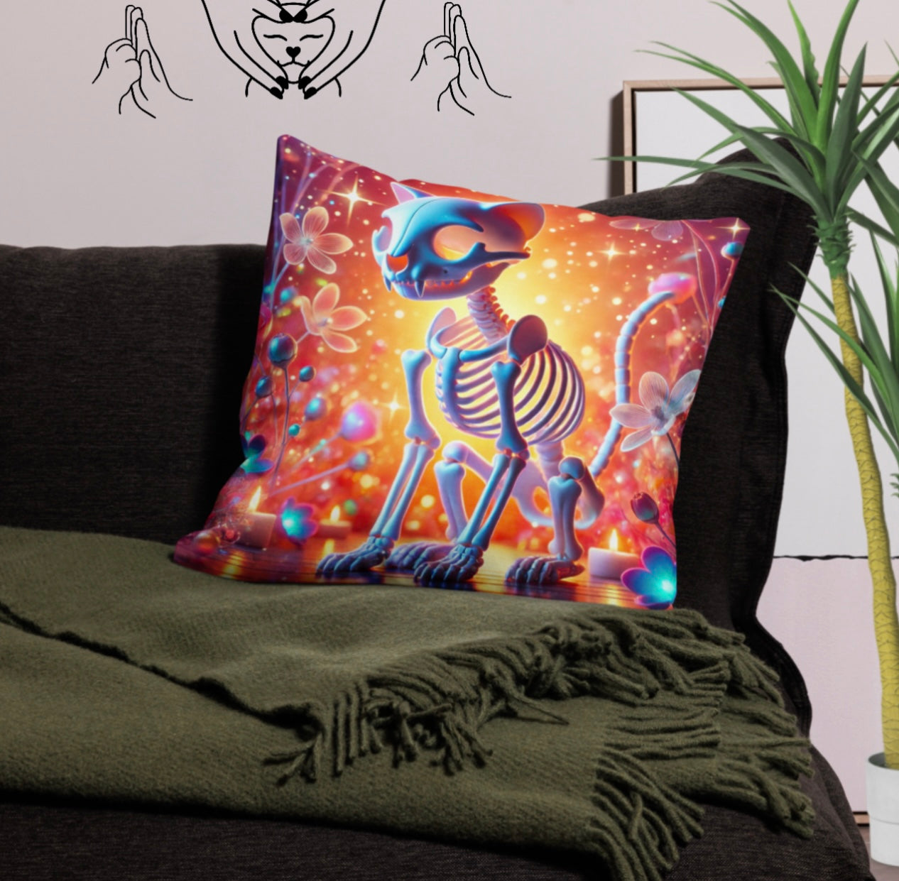 Psychedelic Skeleton Cat - Euro Pillow Case