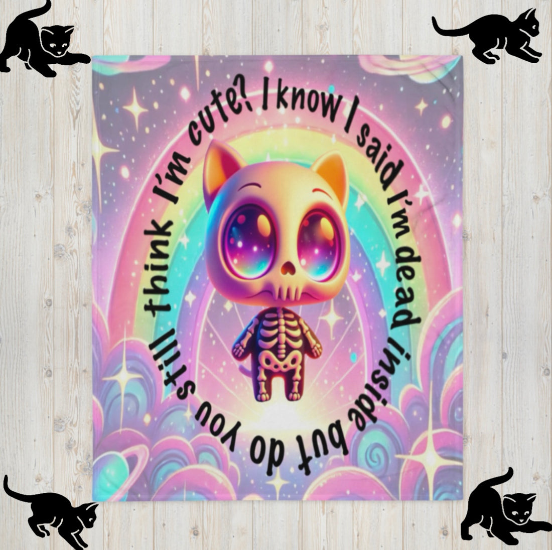 Still Cute, Still Dead Inside – Cat Skeleton Blanket