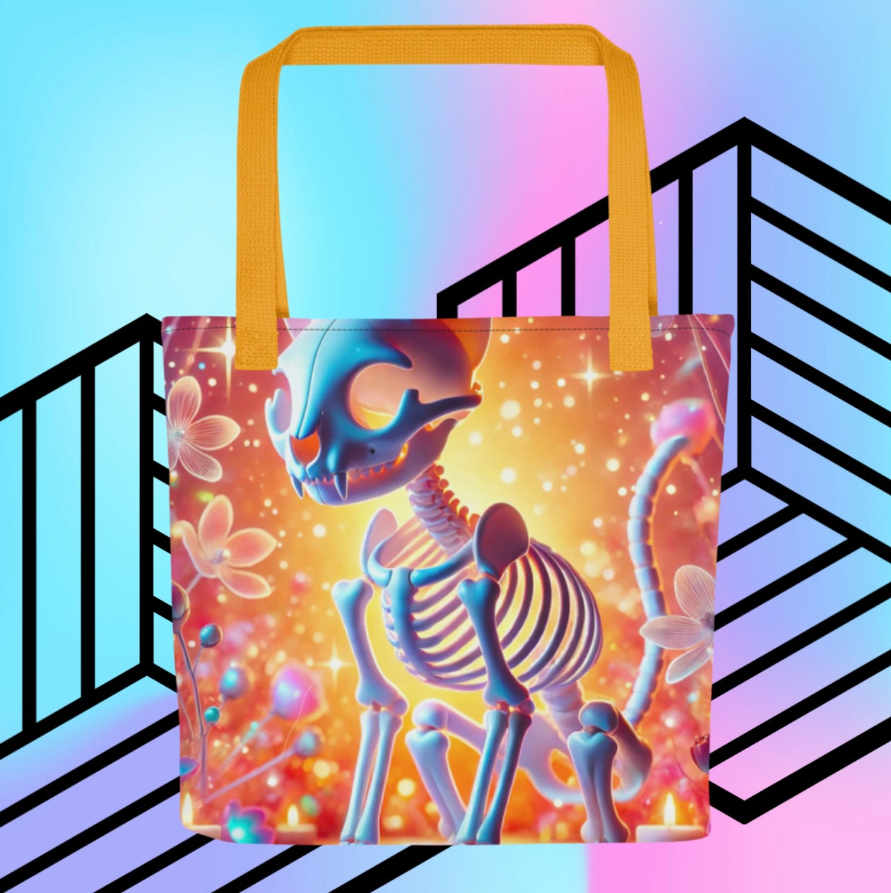Psychedelic Skeleton Cat - Tote Bag