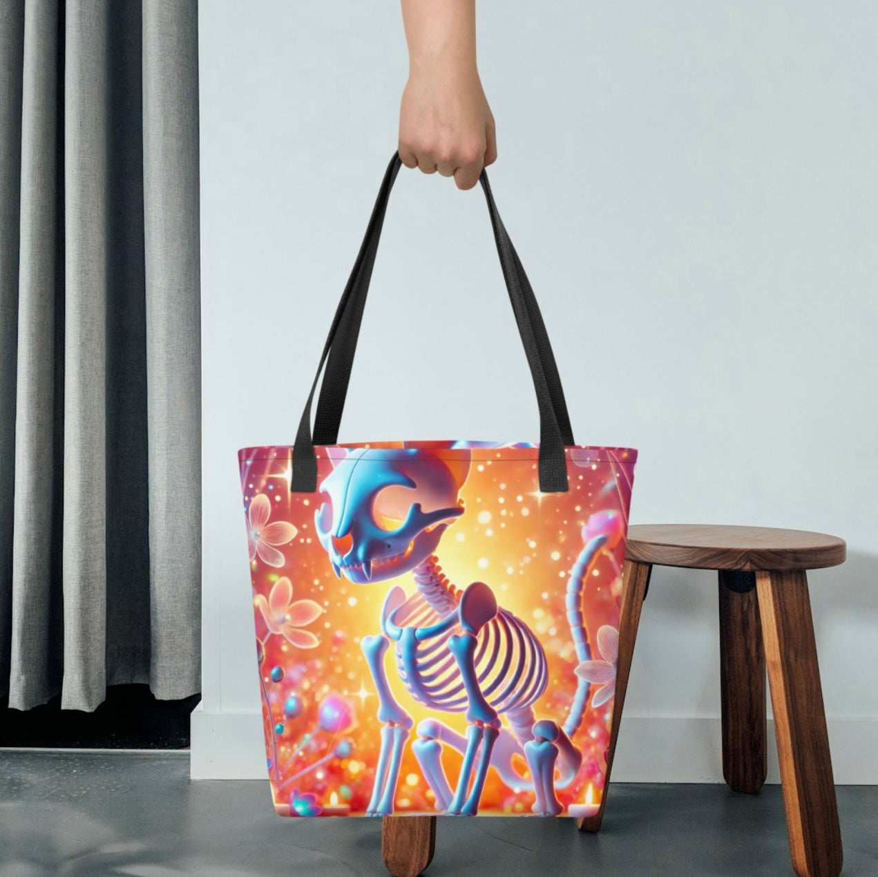 Psychedelic Skeleton Cat - Tote Bag
