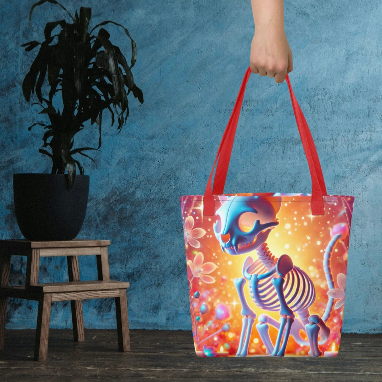 Psychedelic Skeleton Cat - Tote Bag