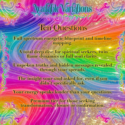 Custom Questions Reading - Relationship Guidance, Signs and Nudges, Major Life Decisions, Timeline Insight, Different Theme, Custom Spread, Customise Your Reading