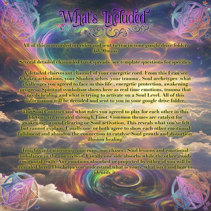 Soul Cord Reading - Soulmate, Twin Flame, Family, Karmic Connection, Soul Contract, Soul Agreement, Clairvoyant Channel, Soul Telepathy, Soul Archetypes, Energetic Tension, Soul Activations, Union Blocks, Integration and Alchemy, Soul Lessons, Rituals