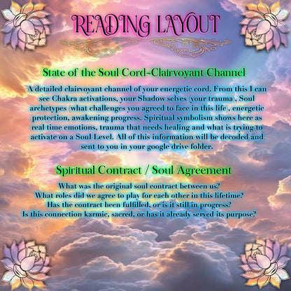 Soul Cord Reading - Soulmate, Twin Flame, Family, Karmic Connection, Soul Contract, Soul Agreement, Clairvoyant Channel, Soul Telepathy, Soul Archetypes, Energetic Tension, Soul Activations, Union Blocks, Integration and Alchemy, Soul Lessons, Rituals